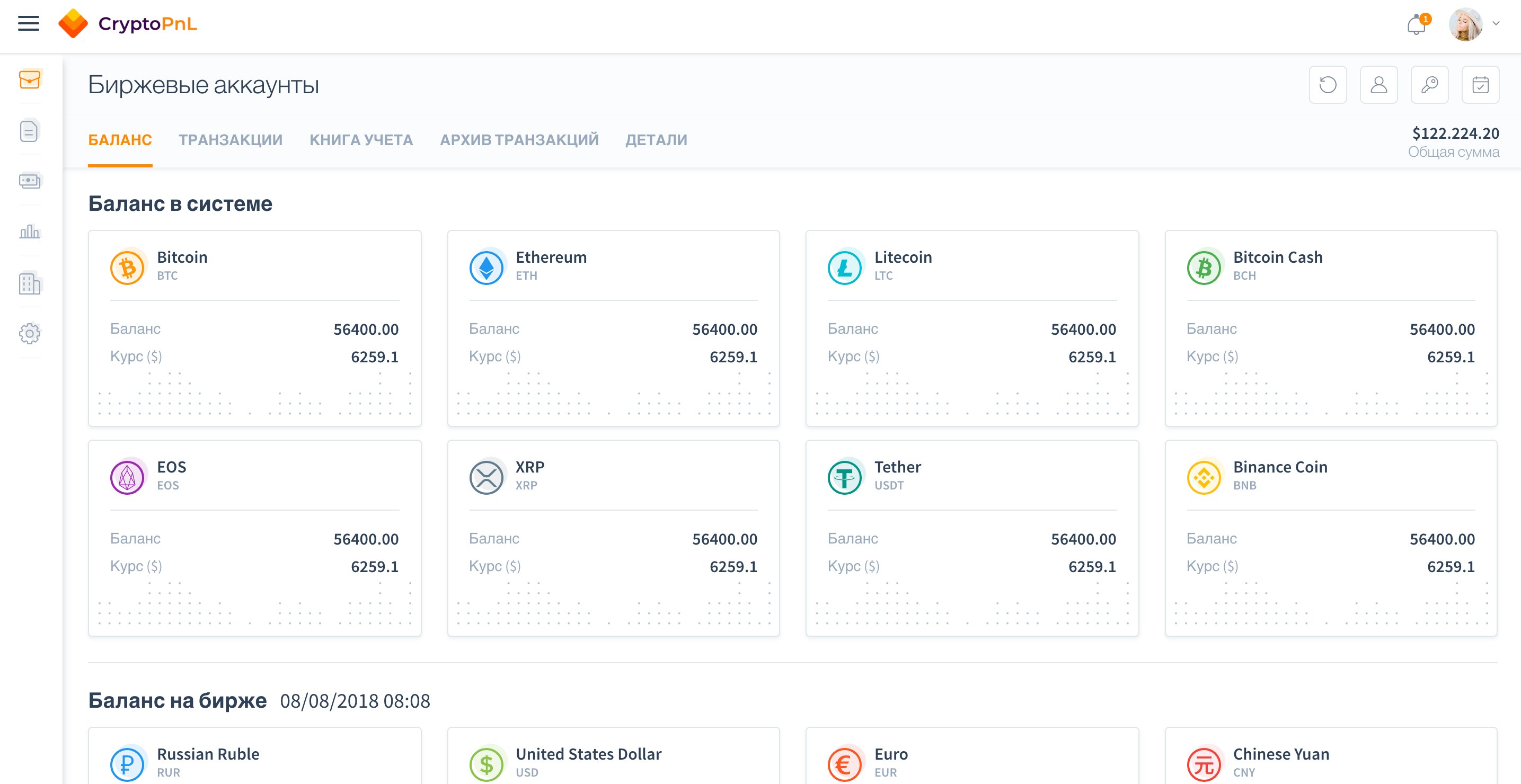 баланс биржевых аккаунтов в CryptoPnL